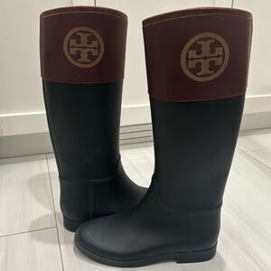 Tory Burch Leather/Rubber Rain Boots Size 8